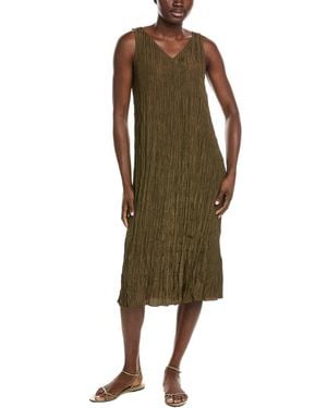 Eileen Fisher Petite Pleated Silk Flare Dress - Green