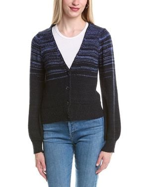 Autumn Cashmere Cotton By Gradient Puff Sleeve Cardigan - Blue