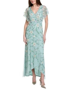 Adrianna Papell Flutter Sleeve Beaded Wrap Dress - Green