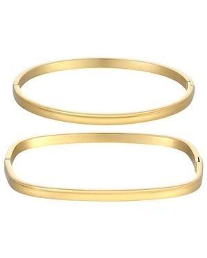 Adornia Tarnish Resistant 18K Plated Rectangle And Oval Cuff Bracelet Set - Metallic