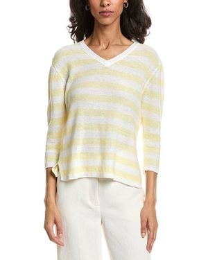 Forte Beach Stripe V-Neck Linen Sweater - White