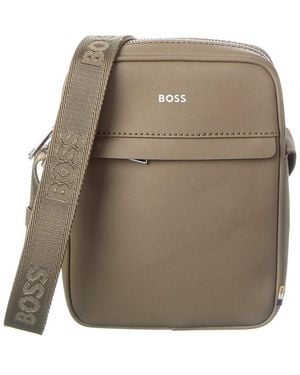 BOSS Zair Ns Zip Leather Reporter Bag - Natural