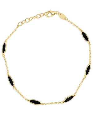 Italian Gold 14K Onyx Bar Chain Bracelet - Metallic