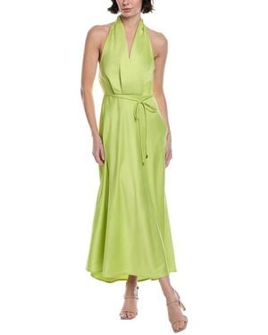 Marion Solid Satin Halter Maxi Dress - Green