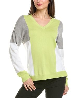 St. John Colorblocked V-Neck Sweater - Green