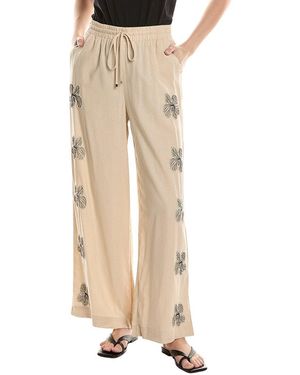 NVLT Embroidered Linen-Blend Pant - Natural