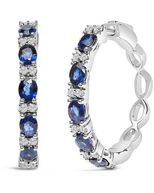 Haus of Brilliance Colourful Gemstones 14K 2.75 Ct. Tw. Diamond & Sapphire Hoop Earrings - Blue
