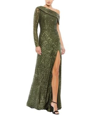 Mac Duggal Sequined Drop Shoulder Faux Wrap Gown - Green