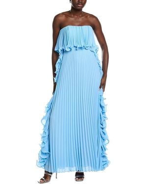 Badgley Mischka Octo Ruffle Pleated Gown - Blue
