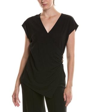 Anne Klein Side Button Wrap T-Shirt - Black