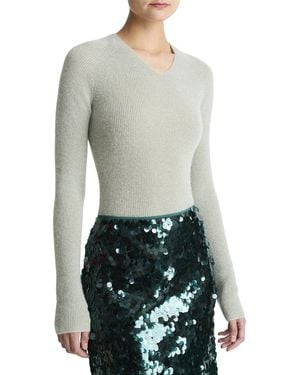 Vince Metallic High V-Neck Alpaca & Wool-Blend Jumper - Grey