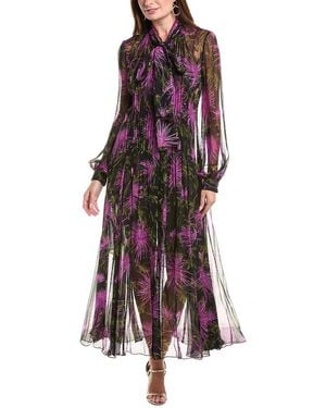 Oscar de la Renta Chrysanthemum Silk Maxi Dress - Red