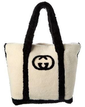 Gucci Interlocking G Large Shearling Tote - Black