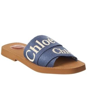 Chloé Woody Logo Canvas Sandal - Blue