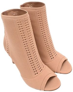 Gianvito Rossi Polyester Vires Open-Toe Stretch-Knit Bootie (Authentic Pre-Loved) - Natural