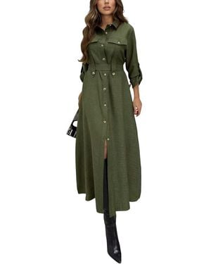 ENJOY PETRA Wellway Linen Midi Dress - Green