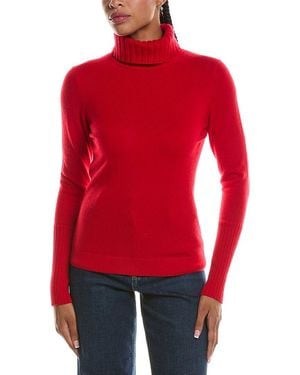 Forte Chunky Trim Turtleneck 100% Cashmere Jumper - Red