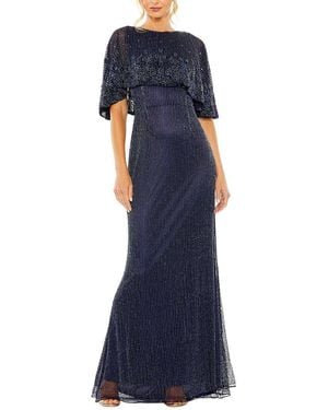 Mac Duggal Beaded Mesh A-Line Gown - Blue
