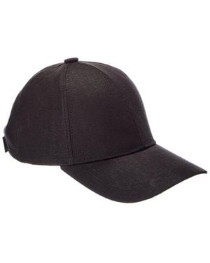 Vince Embroidered Linen Baseball Cap - Black