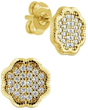 Sterling Forever 14K Plated Cz Rose Petal Studs - Metallic