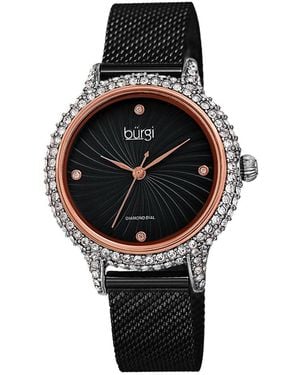 Burgi Burgi Stainless Steel Mesh Diamond Watch - Black