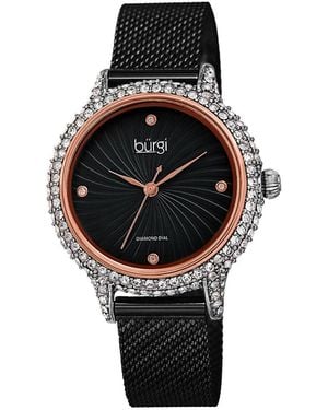 Burgi Burgi Stainless Steel Mesh Diamond Watch - Black