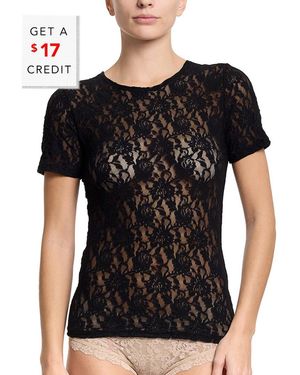 Hanky Panky Signature Lace Short Sleeve Top With $17 Credit - Black
