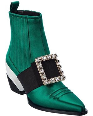Roger Vivier Viv Tex Satin Bootie - Green