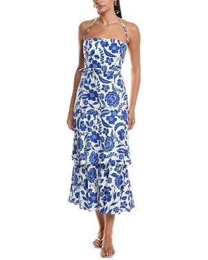 MILLY Flowers Of Spain Linen-Blend Midi Dress - Blue