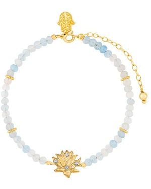 Karma and Luck Plated Aquamarine Cz Beaded Bracelet - Metallic