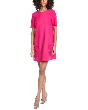 Oscar de la Renta Floral Detail Wool-Blend Shift Dress - Pink