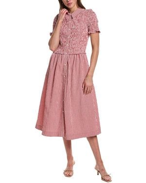 Design History Smocked Gingham Midi Dress - Pink
