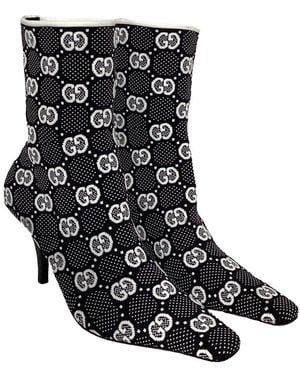 Gucci Cotton 75Mm Interlocking G Knit Boot (Authentic Pre-Loved) - Black