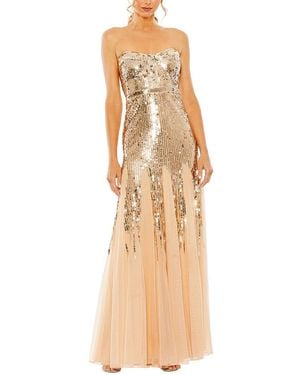 Mac Duggal Strapless Sweetheart Sequin Mesh A Line Gown - Natural