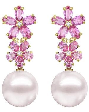 Nina Zhou Jewelry 14K 4.92 Ct. Tw. Diamond & Sapphire & 12-13Mm Pearl Drop Earrings - Pink