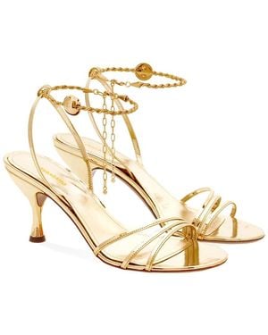 Ferragamo 7Mm Ankle Chain Leather Sandal - Metallic