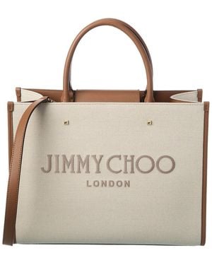 Jimmy Choo Avenue Medium Canvas & Leather Tote - Natural