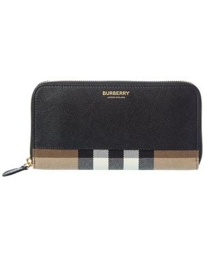 Burberry Check Canvas & Leather Zip Around Wallet - Black