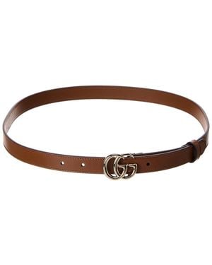 Gucci Double G Thin Leather Belt - Brown