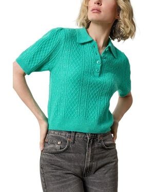 Lilla P Mixed Stitch Elbow Sleeve Polo - Green