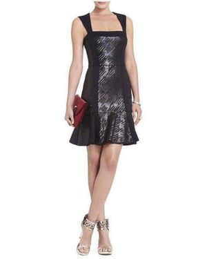 BCBGMAXAZRIA Noelle Fitted Sequin Flounce Dress - Black