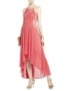 BCBGMAXAZRIA Maryella Deep Coral Pleat And Lace Dres - Red