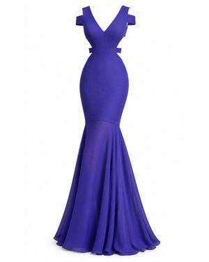 BCBGMAXAZRIA Ava Cutout Persian Blue Chiffon Gown - Purple