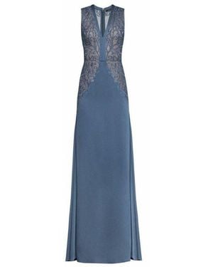 BCBGMAXAZRIA Lace Embroidered Satin Gown - Blue