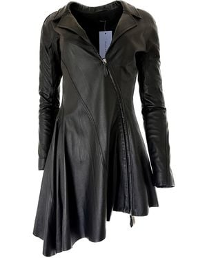 Mugler Runway Leather Dress Zip Closure - Black