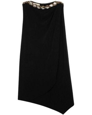 Gucci Crystal Embellished Draped Jersey Shift Dress - Black
