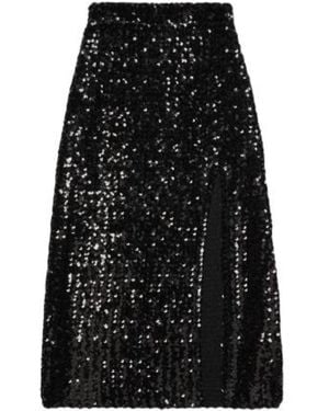 Gucci Front Slit Sequin Embroidered Skirt - Black