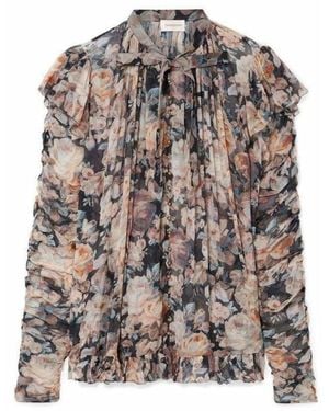 Zimmermann Tempest Frolic Ruffled Floral Print Silk Blouse M - Multicolour
