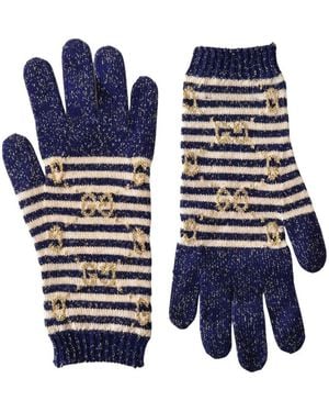 Gucci GG Blue Ivory Wool Blend Gloves