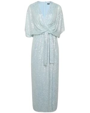 Kiton Micro Sequin Column Dress With Draped Overlay - Blue